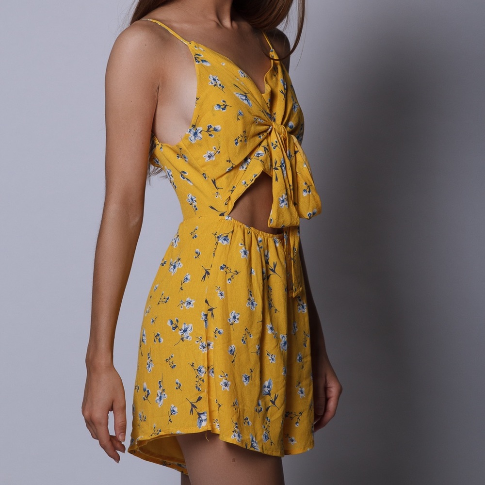 Yellow Romper with Blue Flowers